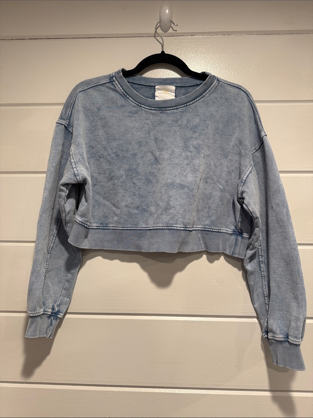 Washed Light Blue Cropped Sweatshirt - Relaxed Fit. Size - Large